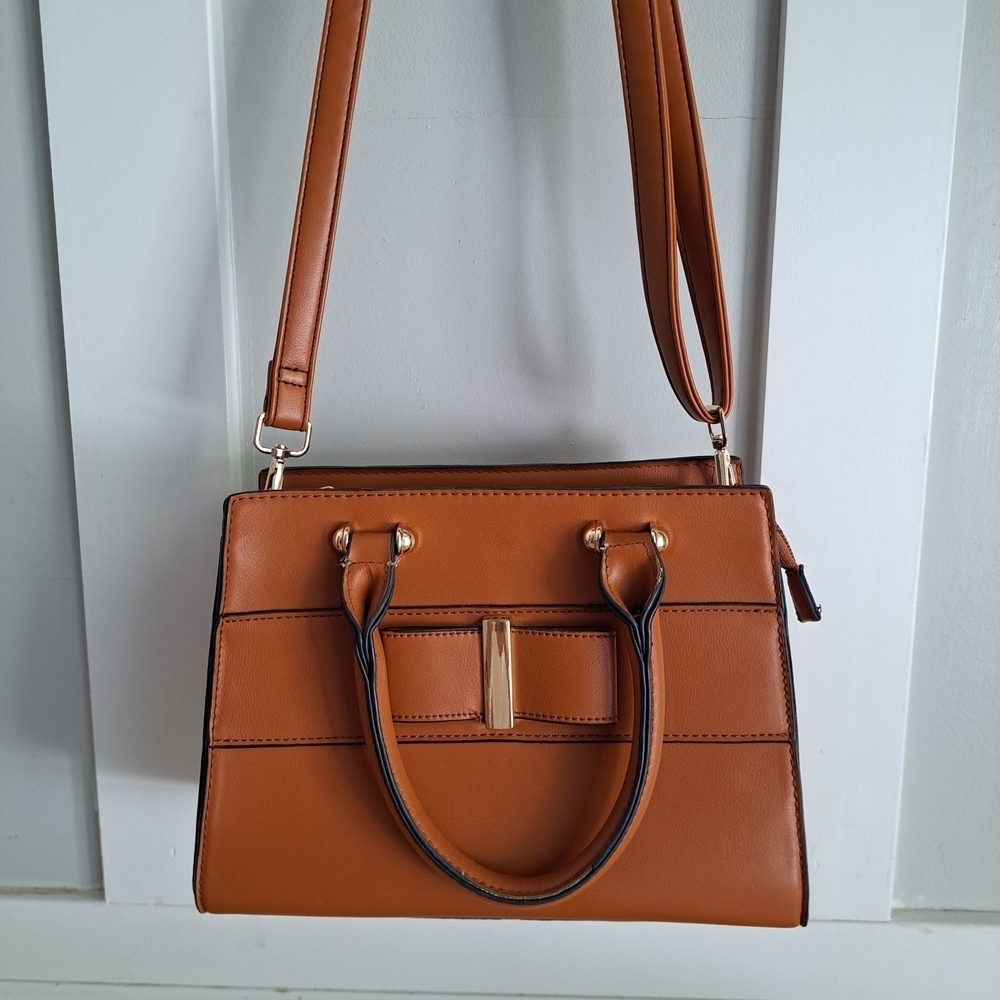 La Terre Fashion Cognac Brown Structured Satchel / Crossbody Bag
